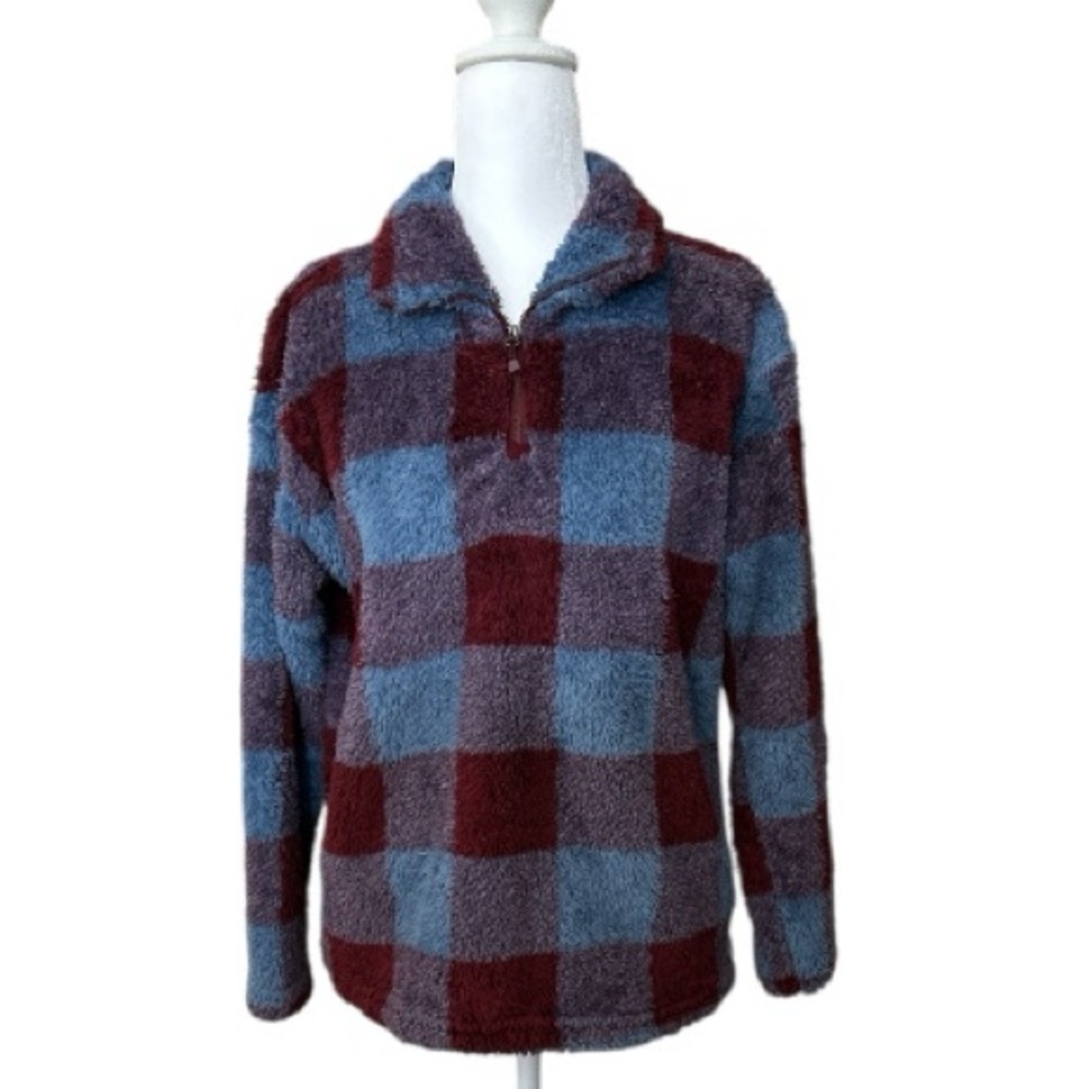 Eddie Bauer Ultra Plush Sherpa Fleece 1/4 Zip Buffalo Plaid Pullover S - Picture 2 of 6